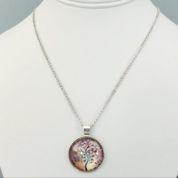Tree of Life Pendant Necklace Yellow Purple Silver Tone - Picture 1 of 6